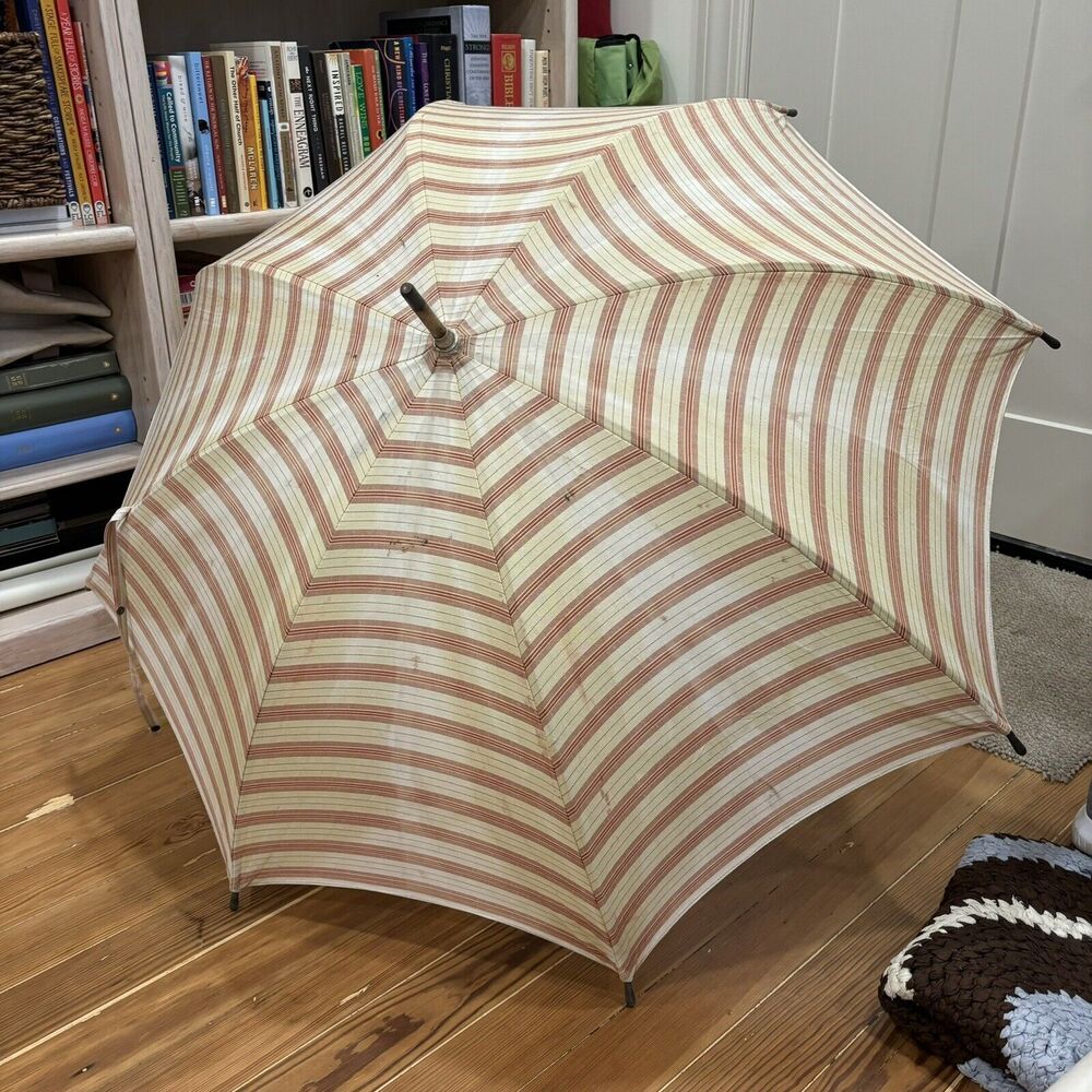 Vintage Knirps Mespo Collapsable Striped Umbrella 1960’s 42” Wide